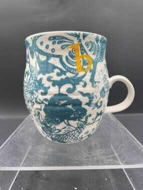 Anthropologie Homegrown Floral Blue Yellow Monogram Letter b Coffee Tea Mug